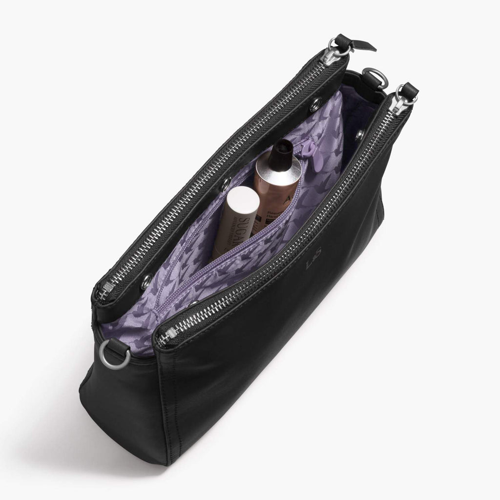 Interior Zip Pocket - The Pearl - Nappa Leather - Black / Silver / Lavender - Crossbody - Lo & Sons
