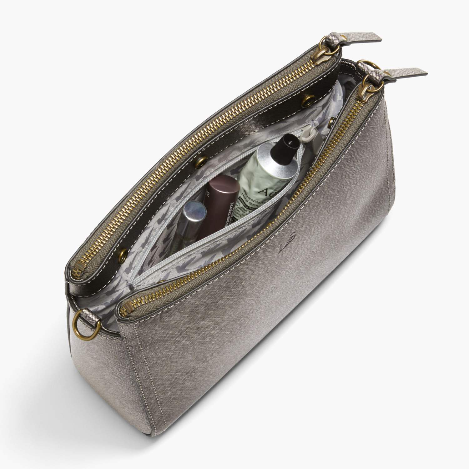 Interior Zip Pockets - The Pearl - Saffiano Leather - Graphite / Brass / Grey - Crossbody - Lo & Sons