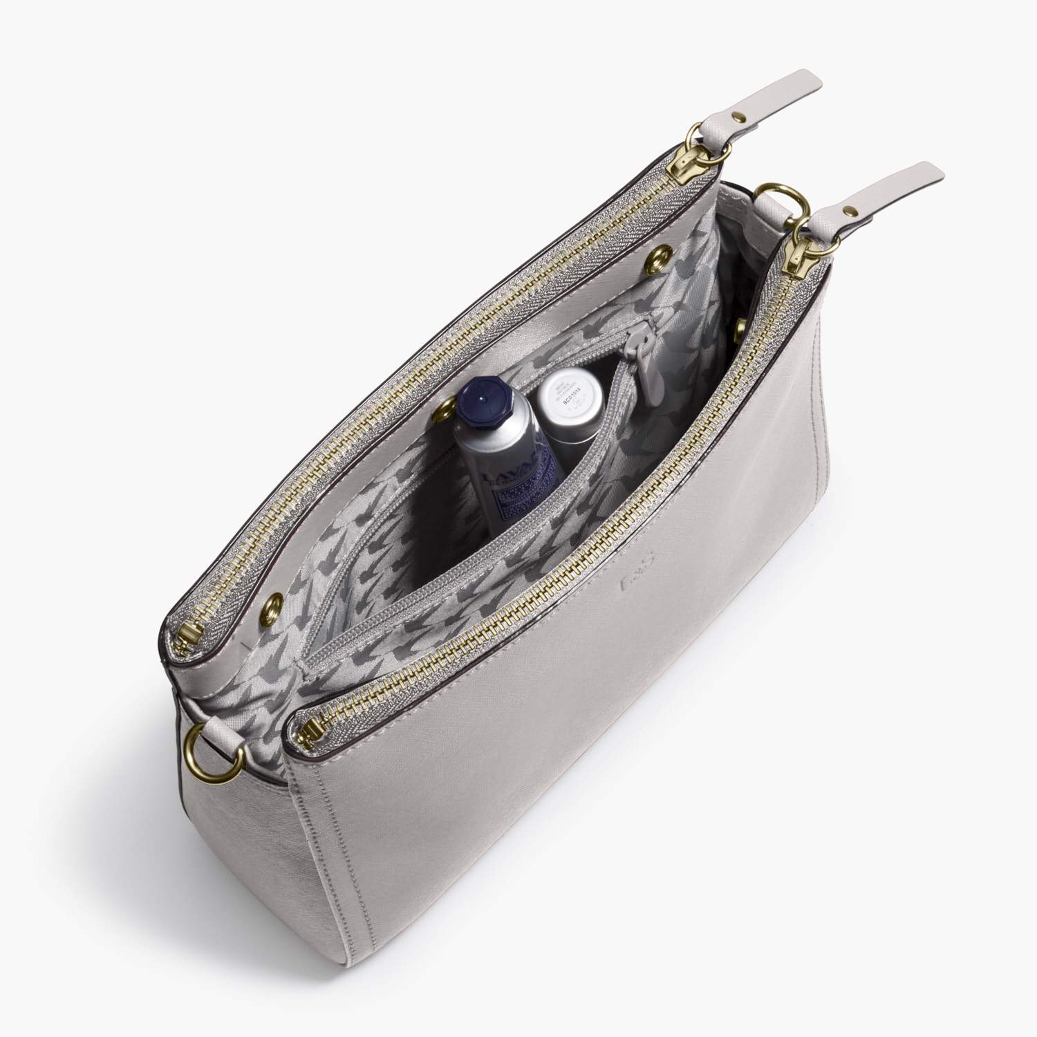 Interior Zip Pocket - The Pearl - Saffiano Leather - Light Grey / Gold / Grey - Crossbody - Lo & Sons