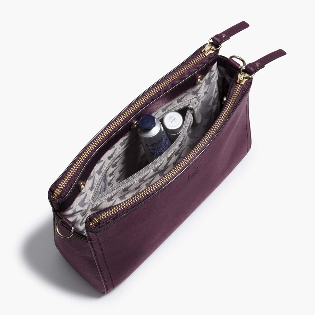 Interior Zip Pocket - The Pearl - Saffiano Leather - Plum / Gold / Grey - Crossbody - Lo & Sons