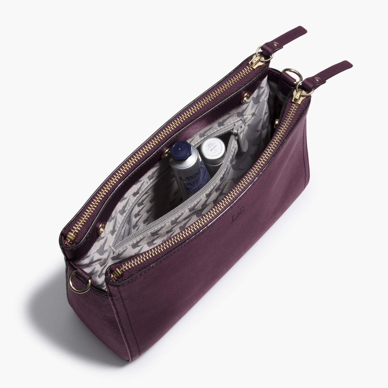 Interior Zip Pocket - The Pearl - Saffiano Leather - Plum / Gold / Grey - Crossbody - Lo & Sons