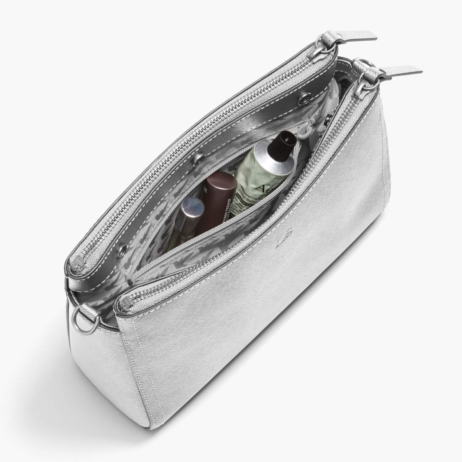 Interior Zip Pocket - The Pearl - Saffiano Leather - Silver / Silver / Grey - Crossbody - Lo & Sons
