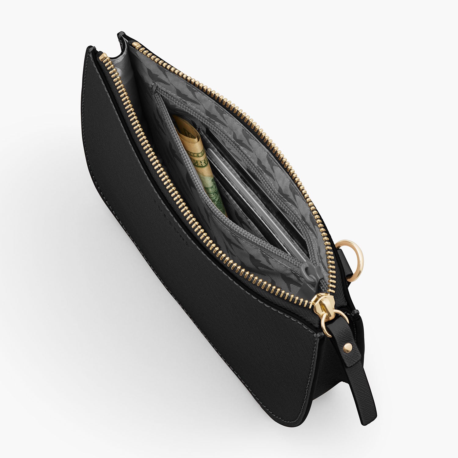 Interior Zipper - The Waverley 2 - Saffiano Leather - Black / Gold / Grey - Crossbody - Lo & Sons