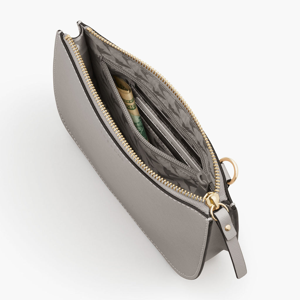 Interior Zipper - The Waverley 2 - Saffiano Leather - Light Grey / Gold / Grey - Crossbody - Lo & Sons