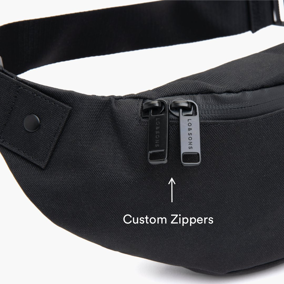 Custom zipper hardware - Bond - 600D Recycled Poly - Black / Light Grey - Fanny pack - Lo & Sons