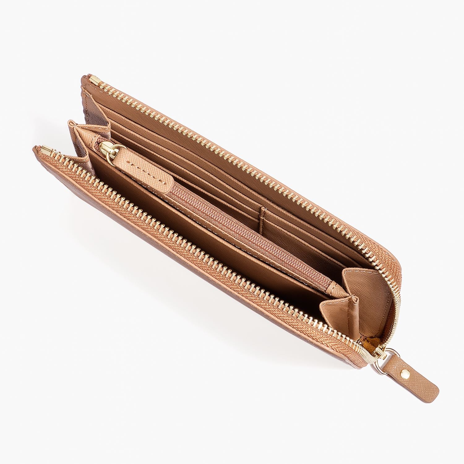 Interior pockets - Leather Wallet - Saffiano Leather - Dark Tan / Gold / Camel - Small Accessory - Lo & Sons