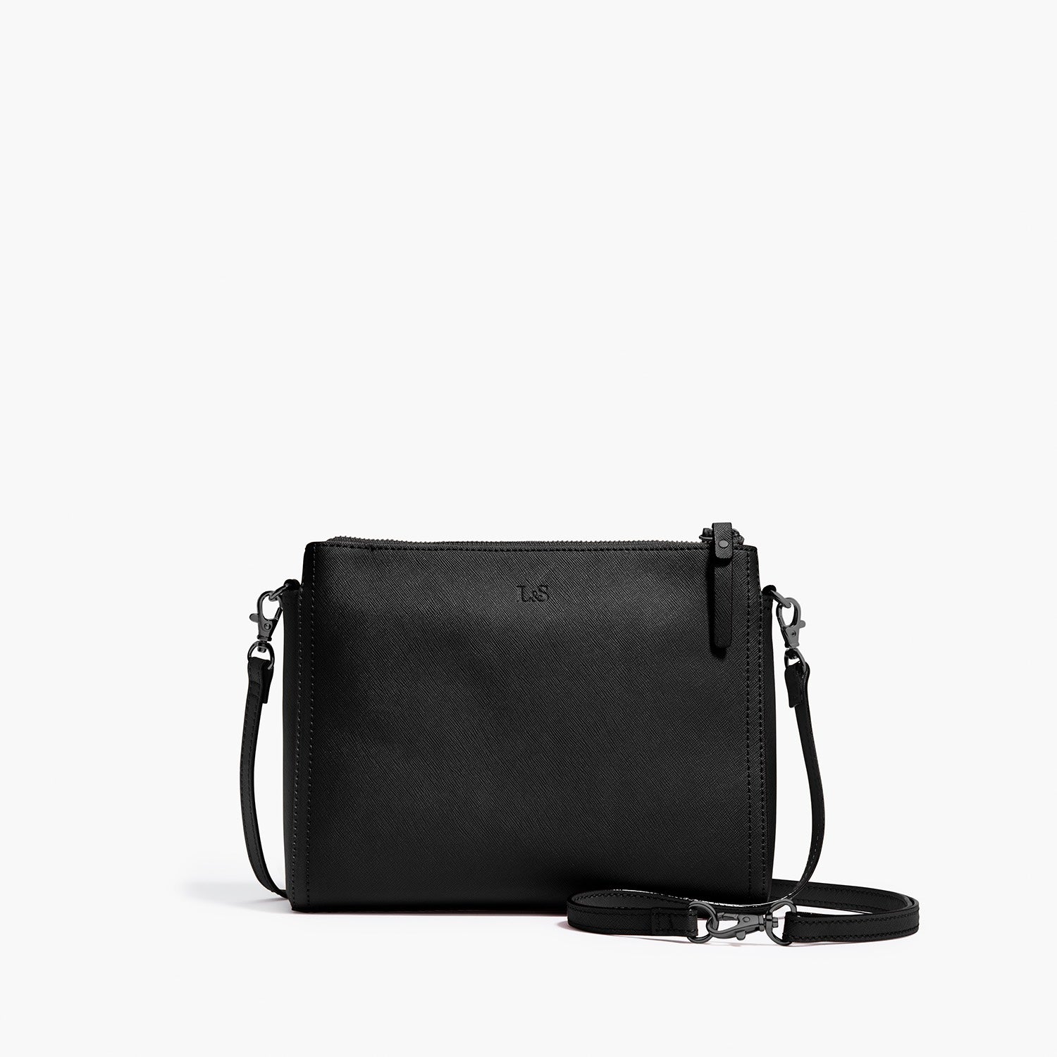 Worn as crossbody bag - Pearl - Saffiano Leather - Black / Gunmetal / Grey - Crossbody Bags - Lo & Sons