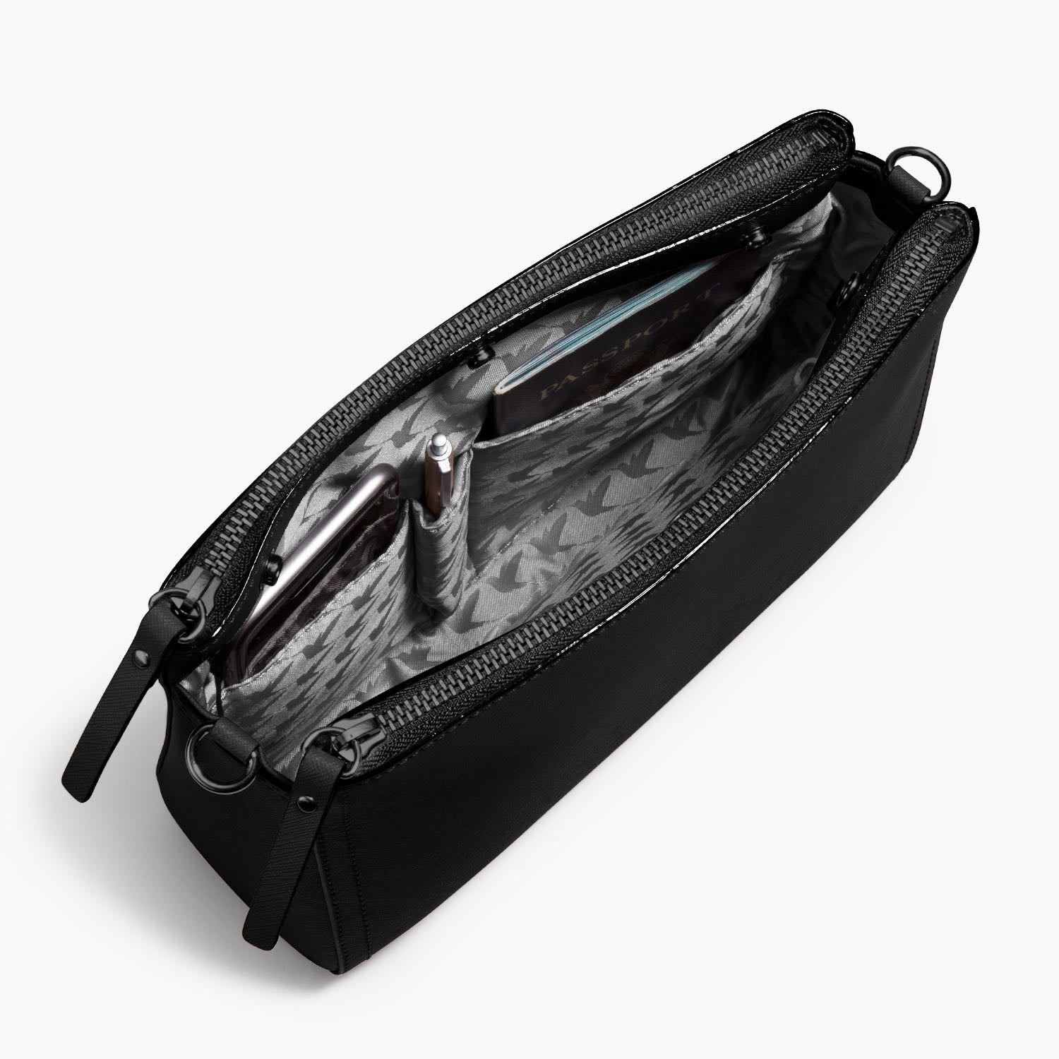 Interior slip pockets - Pearl - Saffiano Leather - Black / Gunmetal / Grey - Crossbody Bags - Lo & Sons