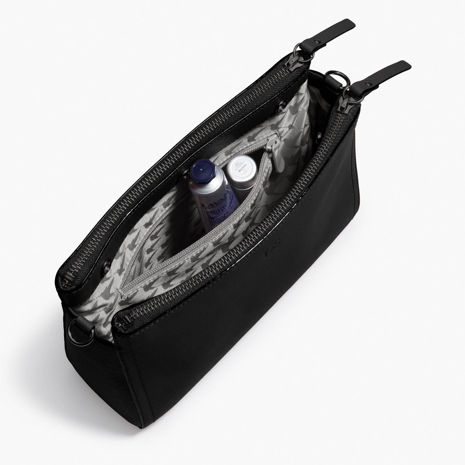 Interior zip pockets - Pearl - Saffiano Leather - Black / Gunmetal / Grey - Crossbody Bags - Lo & Sons