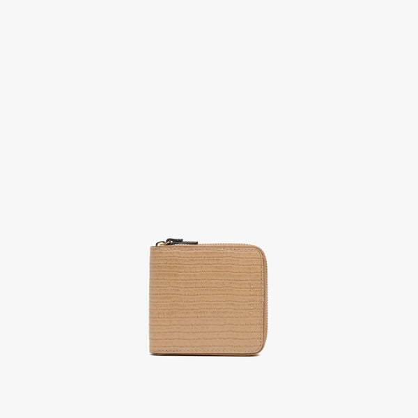 The Small Wallet - Embossed Croc Leather - Dark Tan / Gold / Camel