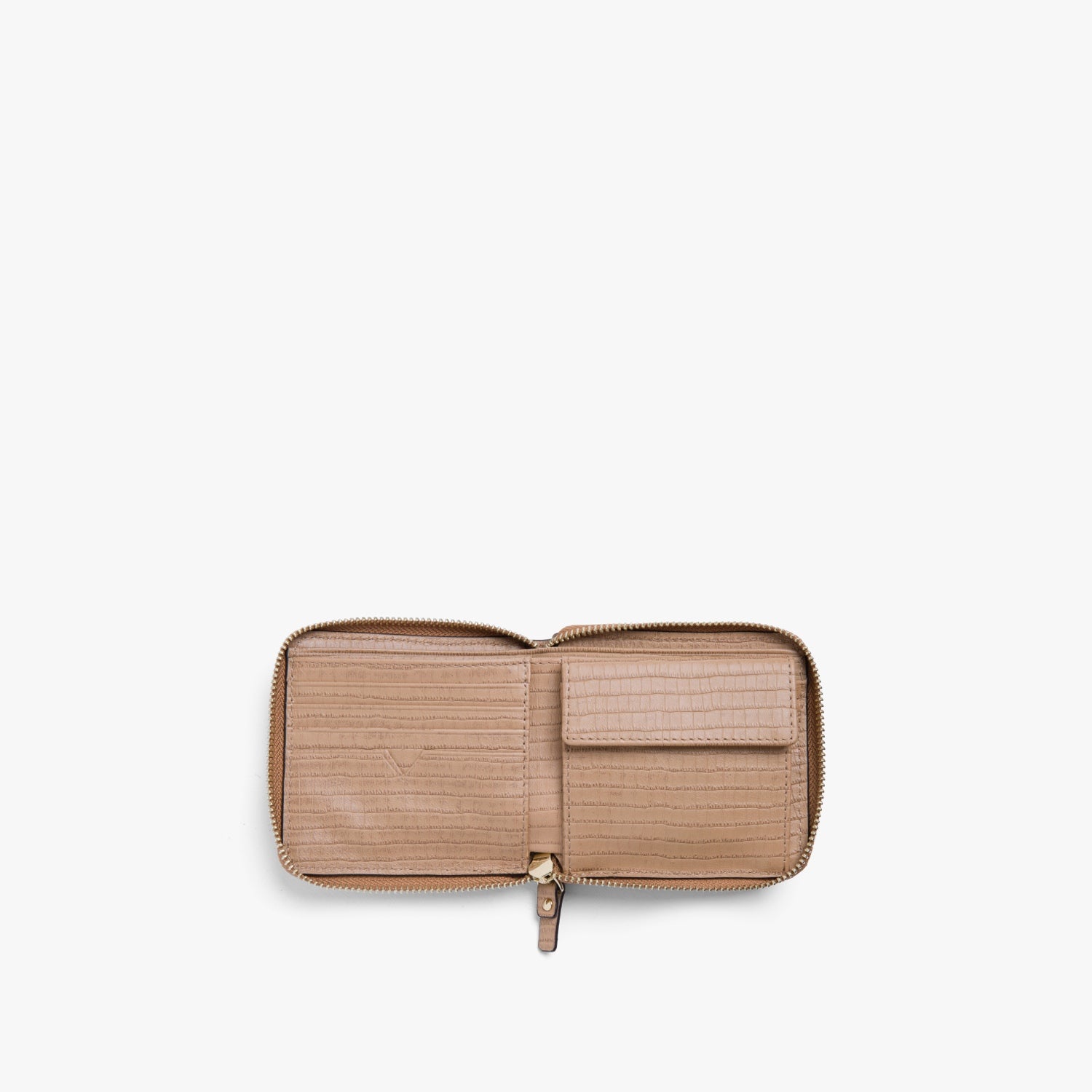 Interior empty - Small Wallet - Embossed Croc Leather - Dark Tan  / Gold / Camel - Small Accessory - Lo & Sons