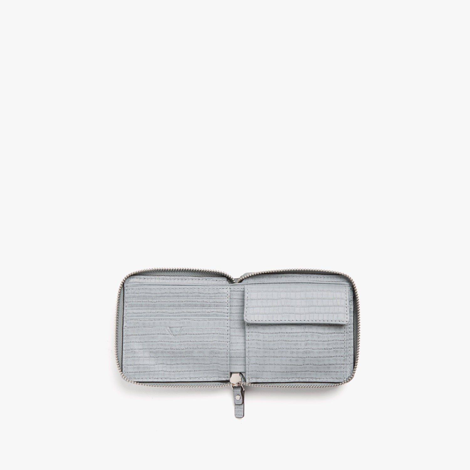 Interior Empty - Small Wallet - Embossed Croc Leather - Desert Blue / Silver / Grey - Small Accessory - Lo & Sons