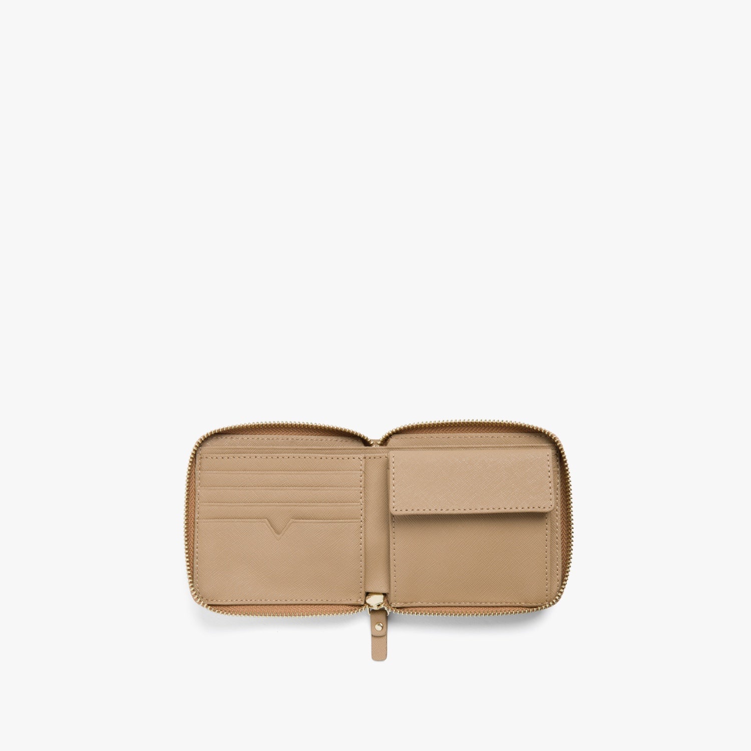Interior empty - Small Wallet - Saffiano Leather - Dark Tan / Gold / Camel - Small Accessory - Lo & Sons