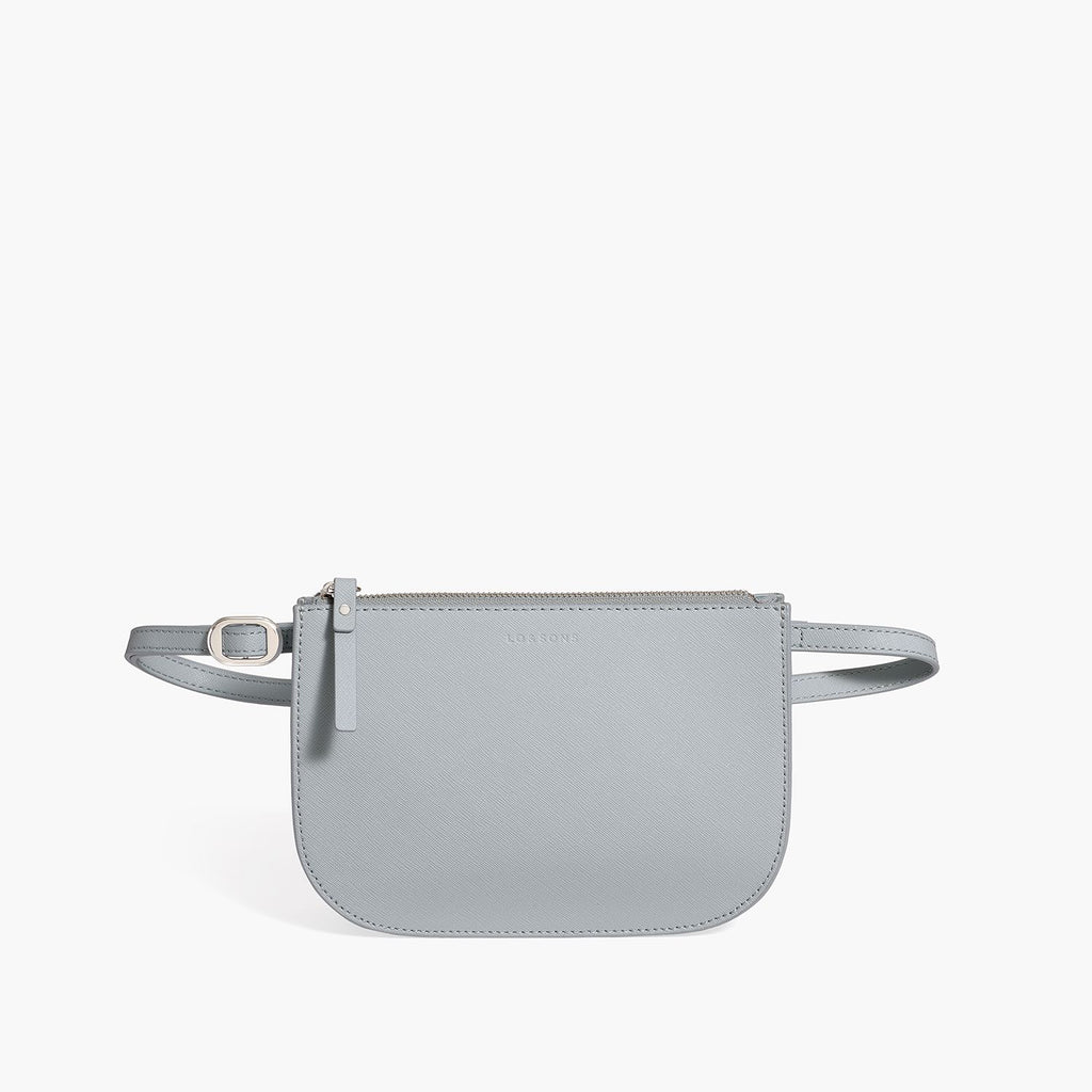 Worn as belt bag - Waverley 2 - Saffiano Leather - Desert Blue / Silver / Grey - Crossbody Bag - Lo & Sons
