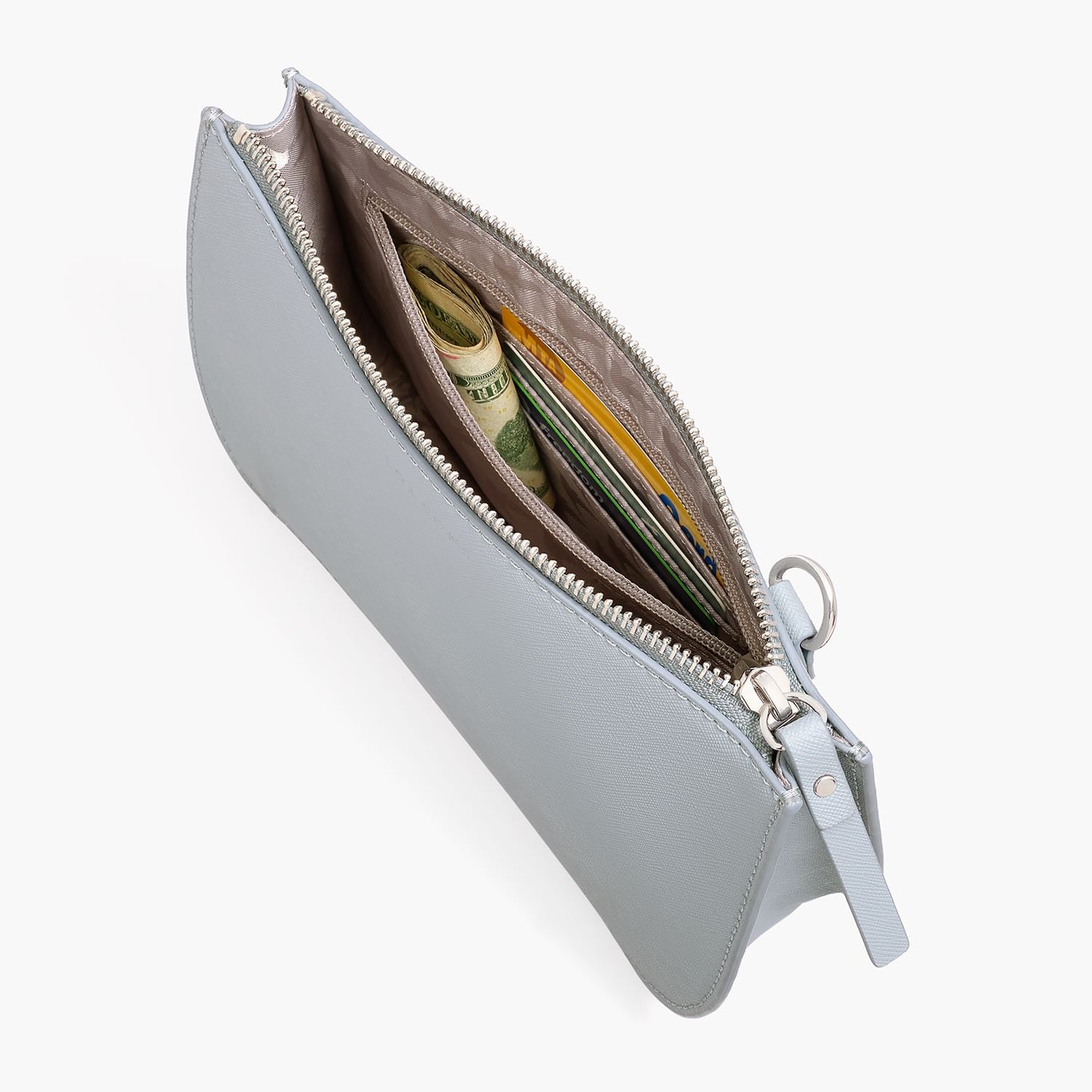 Interior zip pocket - Waverley 2 - Saffiano Leather - Desert Blue / Silver / Grey - Crossbody Bag - Lo & Sons