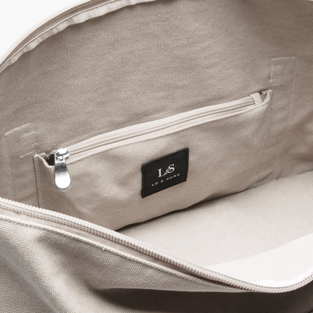 Interior zipper pocket  - Catalina Deluxe - Organic Canvas - Dove Grey - Weekender - Lo & Sons