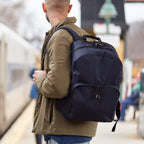 Worn one shoulder on train mens - Hanover Deluxe 2 - 600D Recycled Poly - Deep Navy - Backpack - Lo & Sons