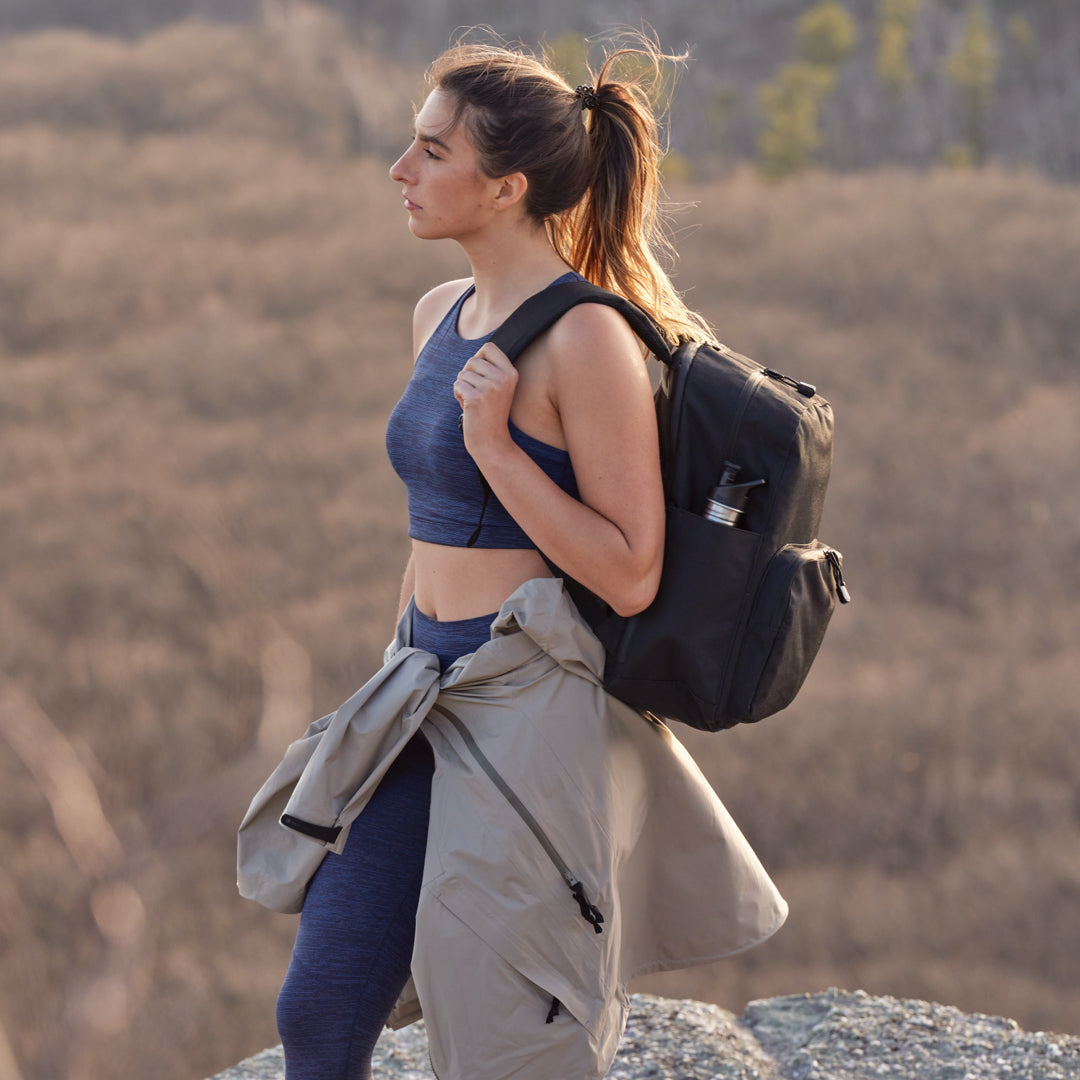 Worn on one shoulder on outdoor hike womens - Hanover Deluxe 2 - 600D Recycled Poly - Onyx - Backpack - Lo & Sons