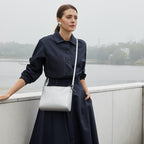 Worn crossbody bag style outdoors - The Pearl - Saffiano Leather - Silver / Silver / Grey - Crossbody - Lo & Sons