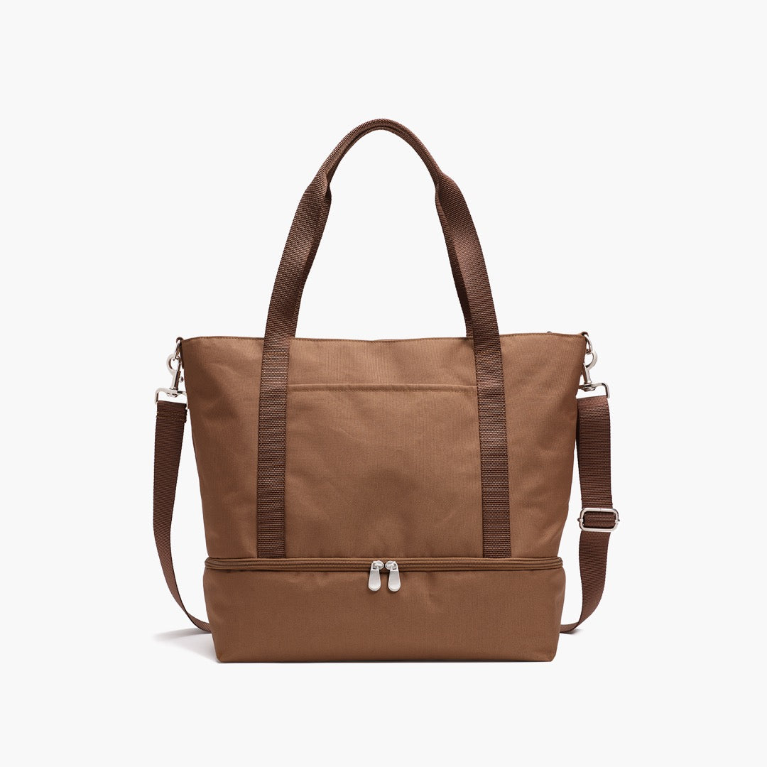 Front view - Catalina Deluxe Tote -  600D Recycled Poly - Golden Brown - Weekenders - Lo & Sons
