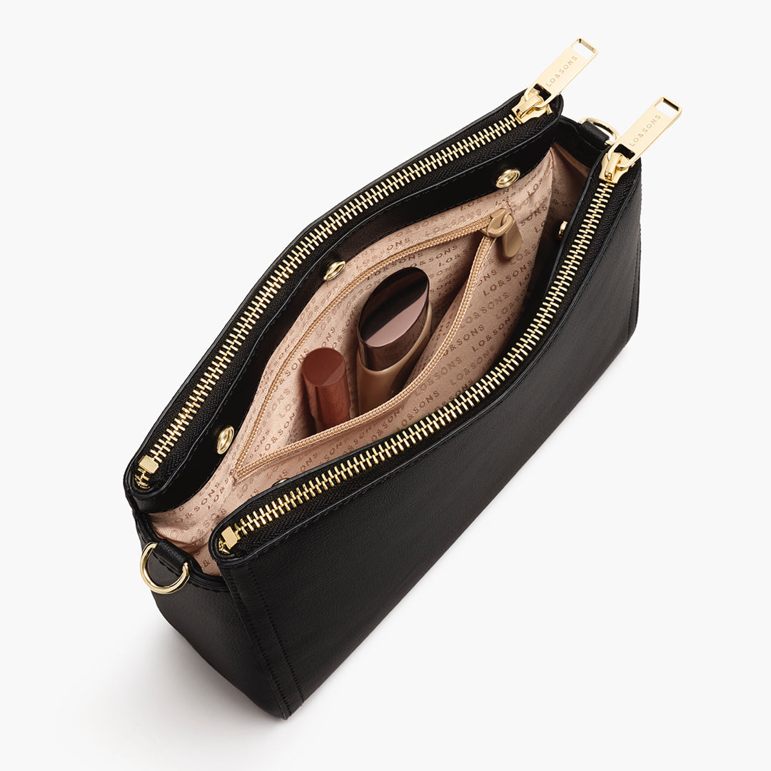 Interior zip pocket - Pearl - Cactus Leather - Black / Gold / Camel - Crossbody Bag - Lo & Sons