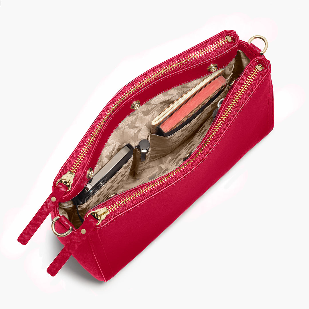 Open interior - The Pearl - Saffiano Leather - Red / Gold / Camel - Crossbody Bags - Lo & Sons