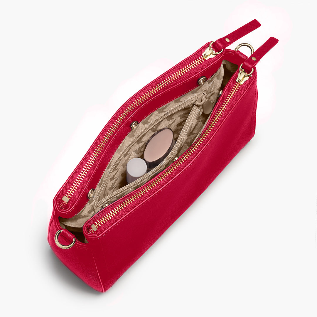 Open interior back - The Pearl - Saffiano Leather - Red / Gold / Camel - Crossbody Bags - Lo & Sons