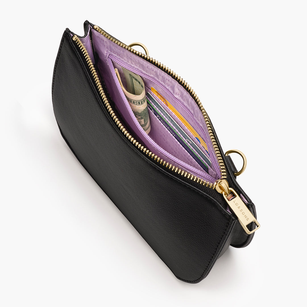 Interior zip pocket - Waverley 2 - Cactus Leather - Black / Gold / Lavender - Crossbody Bag - Lo & Sons