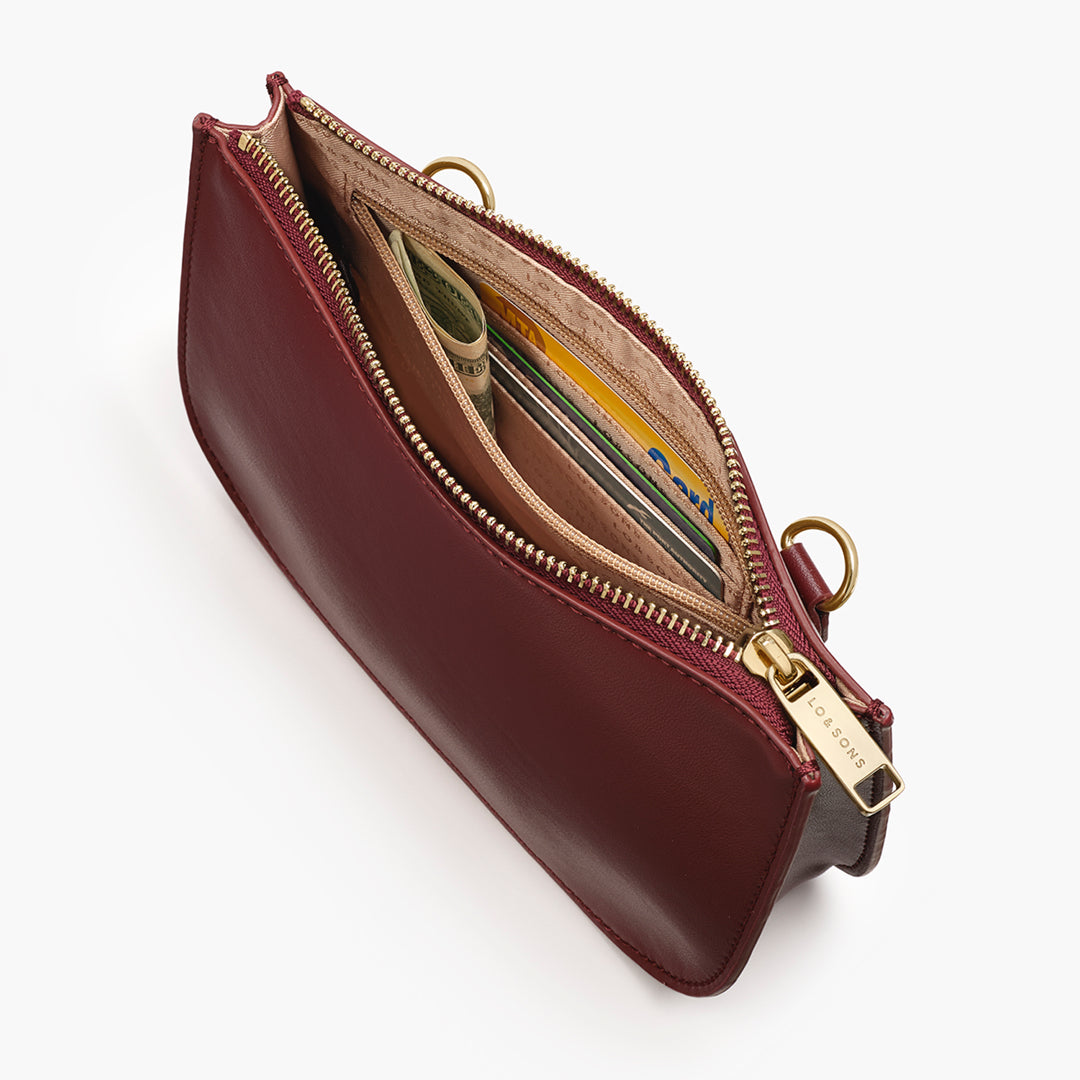 Interior zip pocket - Waverley 2 - Cactus Leather - Burgundy / Gold / Camel - Crossbody Bag - Lo & Sons