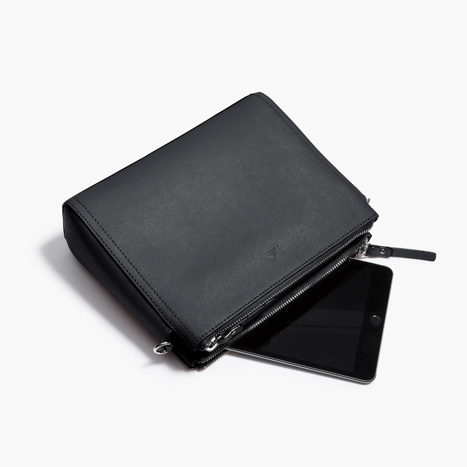 Mini Tablet - The Pearl - Saffiano Leather - Dark Grey / Silver / Azure - Crossbody - Lo & Sons