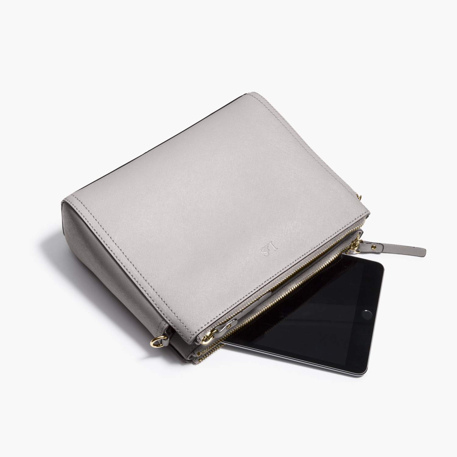 Mini Tablet - The Pearl - Saffiano Leather - Light Grey / Gold / Grey - Crossbody - Lo & Sons