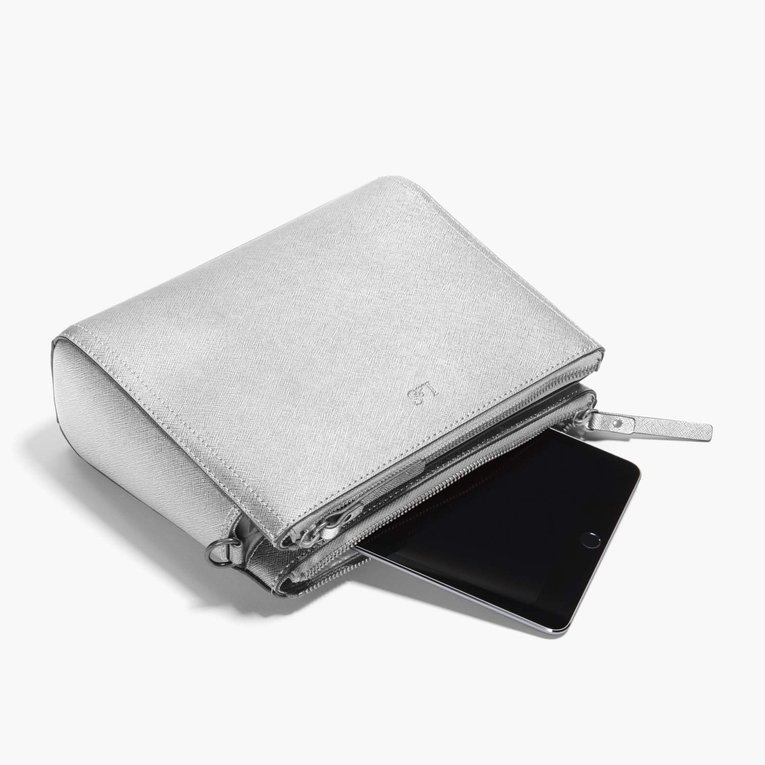 Mini Tablet - The Pearl - Saffiano Leather - Silver / Silver / Grey - Crossbody - Lo & Sons