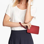 On Model Wristlet - Smartphone Wristlet - Saffiano Leather - Red - Small Accessory - Lo & Sons