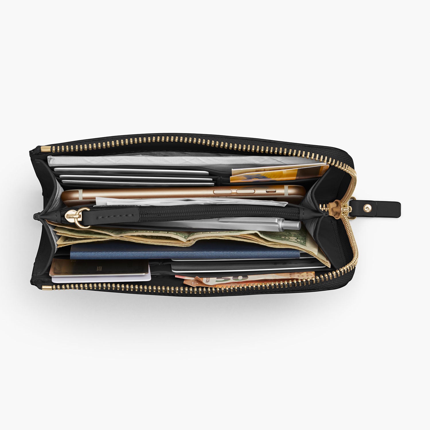 Overhead Interior Propped - The Leather Wallet - Nappa Leather - Black / Gold / Grey - Small Accessory - Lo & Sons
