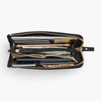 Overhead Interior Propped - The Leather Wallet - Saffiano Leather - Black / Gold / Grey - Small Accessory - Lo & Sons