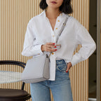 Worn cross body style - The Pearl - Saffiano Leather - Light Grey / Gold / Grey - Crossbody - Lo & Sons