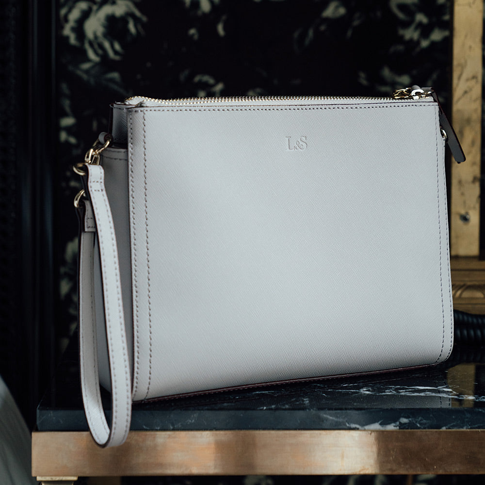 Close up - The Pearl - Saffiano Leather - Light Grey / Gold / Grey - Crossbody - Lo & Sons